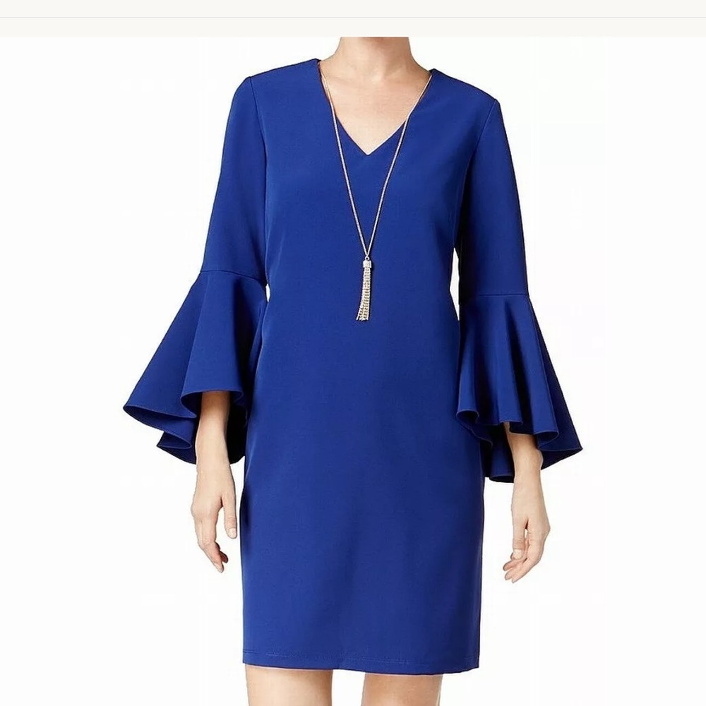 MSK V neck bell sleeves crepe Sheath dress
